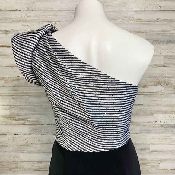 Frascara Sequin One Shoulder Ruffle Detail Gown Womens Size 6 Black Silver - Picture 12 of 15